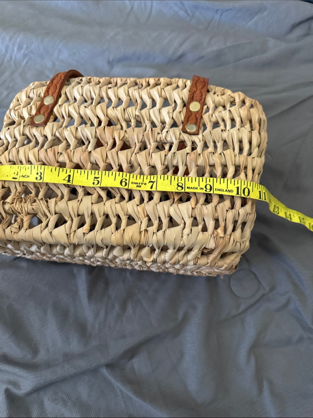 Vintage Straw Purse Leather Handle Cottagecore Market Bag - Picture 6 of 8